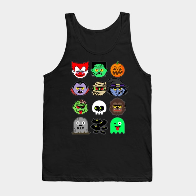 MONSTER FACES Halloween Emoji Shirt Clown Skeleton Costume Tank Top by vo_maria